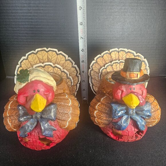 Mr and Mrs Turkey Resin Colorful Candleholders With Glass...